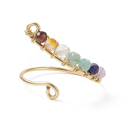 Natural Mixed Gemstone Braided Beaded Chakra Open Cuff Ring X-RJEW-JR00548-1
