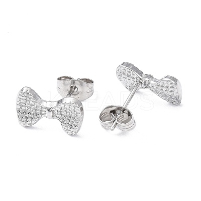 Non-Tarnish 304 Stainless Steel Grooved Bowknot Stud Earrings for Women EJEW-I285-05P-1