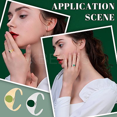4Pcs 2 Colors Ion Plating(IP) 304 Stainless Steel Oval Chunky Open Cuff Ring Findings RJEW-UN0001-23-1