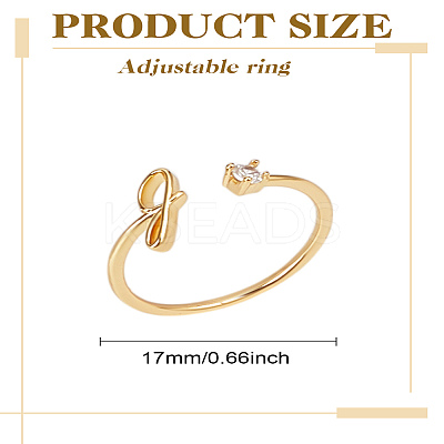 1Pc Letter Brass Rhinestone Open Cuff Rings for Women AJEW-LP0004-47G-G-1
