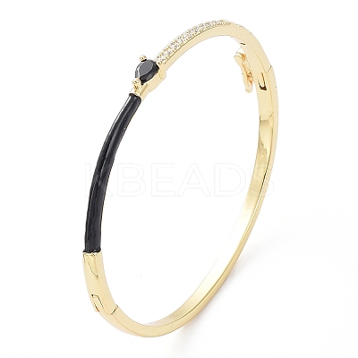 Enamel Teardrop Hinged Bangle with Cubic Zirconia BJEW-G673-01G-01-1