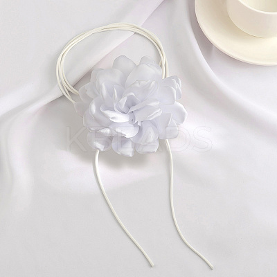 1Pc Retro Cloth Rose Flower Waxed Cord Wrap Choker Necklaces for Women NJEW-CP0001-05B-1