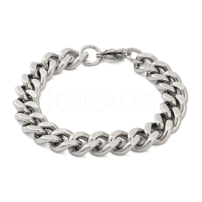 304 Stainless Steel Cuban Link Chain Bracelets for Women Men BJEW-D304-01P-1
