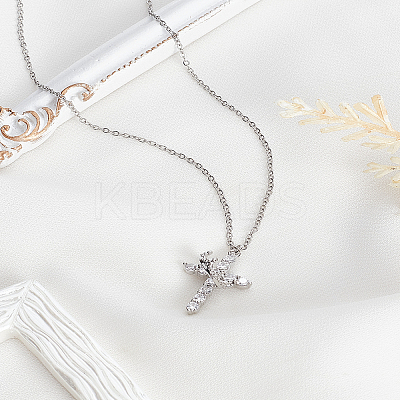 1Pc Brass Micro Pave Clear Cubic Zirconia Crown Cross Pendant Necklaces NJEW-LP0003-84P-1