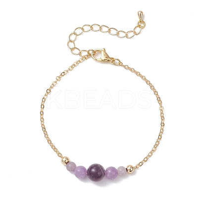 Natural Amethyst Round Beads link Bracelets BJEW-JB13172-01-1