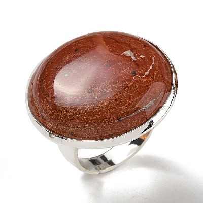 Natural Red Jasper Round Adjustable Rings RJEW-K371-09S-24-1
