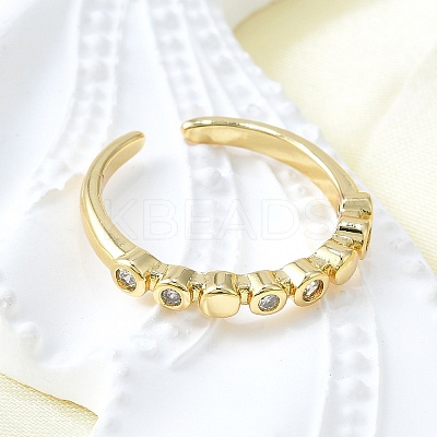 Brass Micro Pave Clear Cubic Zirconia Open Cuff Rings for Women RJEW-F179-05G-1