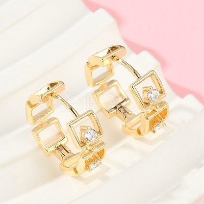 Brass Clear Cubic Zirconia Hoop Earrings EJEW-Q016-02G-1