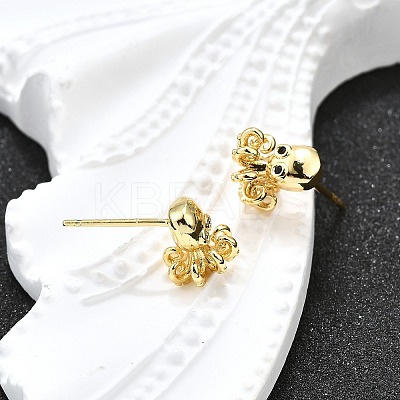 Octopus Brass Micro Pave Cubic Zirconia Stud Earrings LS-EJEW-H157-02G-1