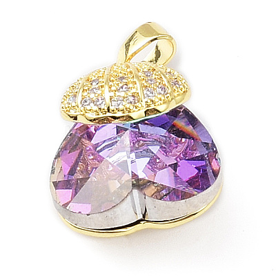 Real 18K Gold Plated Rack Plating Brass Micro Pave Cubic Zirconia Pendants KK-G466-02G-1