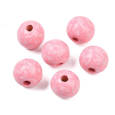 Christmas Printed Schima Wood European Beads WOOD-I015-01F-1