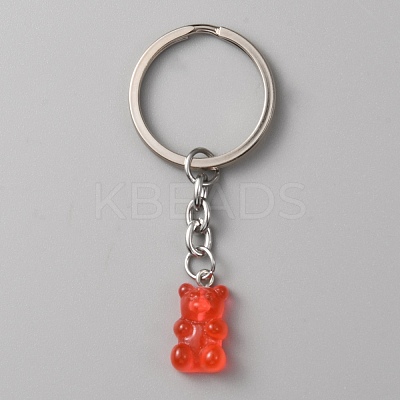 Candy Color Transparent Bear Resin Pendant Keychain KEYC-WH0034-34B-05-1