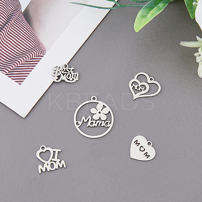 30Pcs 5 Style 201 & 304 Stainless Steel Pendants STAS-HY0001-17-1