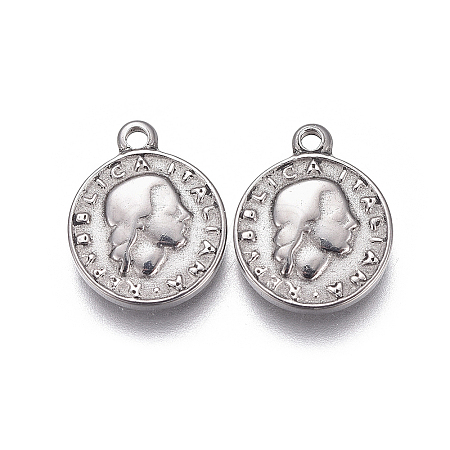 Tarnish Resistant 304 Stainless Steel Coin Charms LS-STAS-F207-07P-1