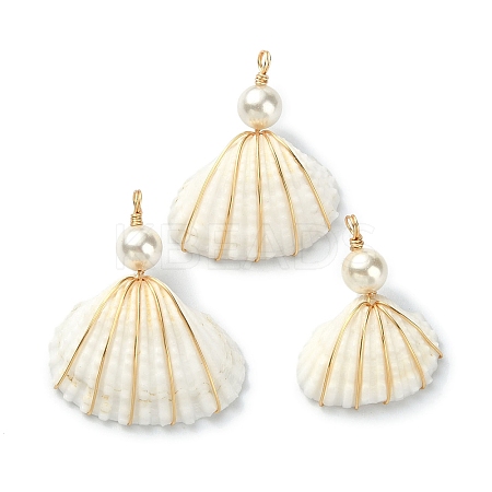 Natural Shell Copper Wire Wrapped Pendants PALLOY-TA00078-02-1