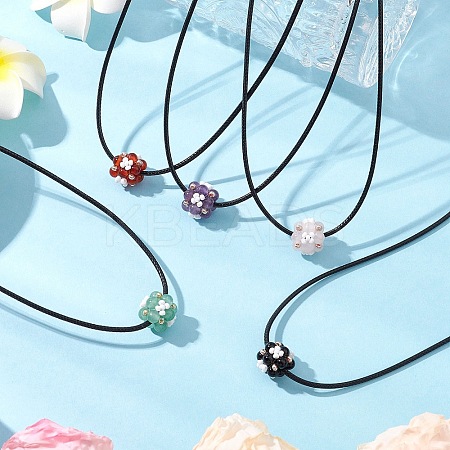 Natural Mixed Stone & Glass Seed Beads Cluster Flower Pendant Necklaces NJEW-MZ00095-1