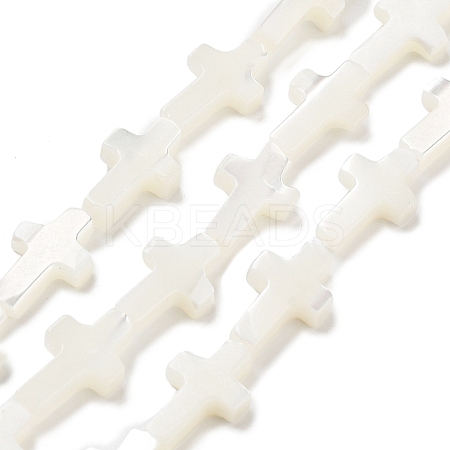 Natural White Mother of Pearl Shell Cross Beads Strands X-SSHEL-F0812C-1