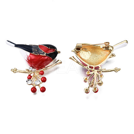 Bird with Branch Enamel Pin with Crystal Rhinestone JEWB-N007-147-1