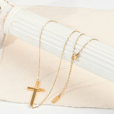 Ion Plating(IP) 304 Stainless Steel Religion Cross Pendant Cable Chain Necklaces for Women NJEW-P320-07G-1