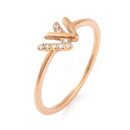 PVD Vacuum Plating 304 Stainless Steel Letter W Finger Ring for Women RJEW-C086-07-RG-1