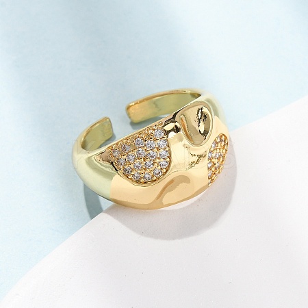 Brass Micro Pave Cubic Zirconia Open Cuff Rings for Women KK-CBA3D94-03G-1