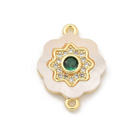 Brass Micro Pave Clear Cubic Zirconia & Shell Connector Charms KK-M303-03G-08-1