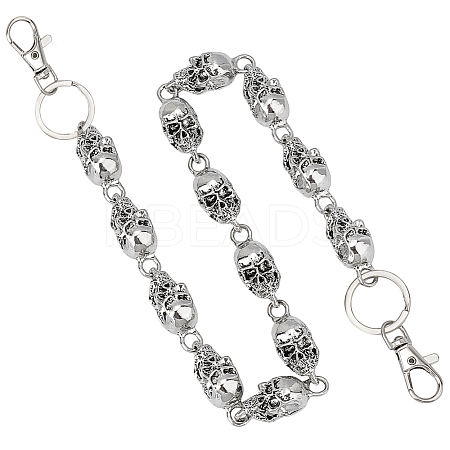 Skull Zinc Alloy Link Chain Belts AJEW-WH0070-24AS-1