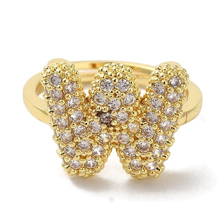 Rack Plating Letter Brass Micro Pave Clear Cubic Zirconia Adjustable Rings for Women KK-S391-03G-W-1