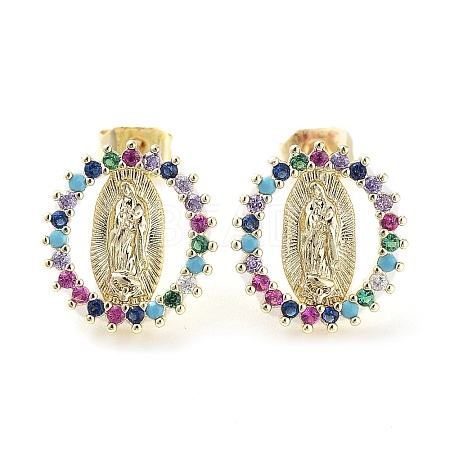 Brass Micro Pave Colorful Cubic Zirconia Stud Earrings for Women EJEW-D086-10G-1
