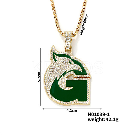 Hip-hop Style Alloy Crystal Rhinestone Eagle Animal Alphabet G Pendant Necklaces WR8601-1-1