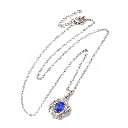 Rhinestone Flower Pandant Necklace with Cable Chains LS-NJEW-K247-01P-1