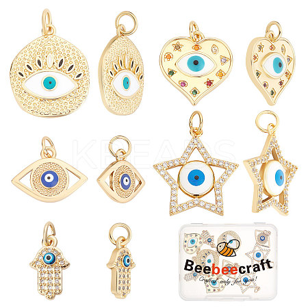 10Pcs 5 Style Brass Micro Pave Clear Cubic Zirconia Pendants KK-BBC0003-54-1