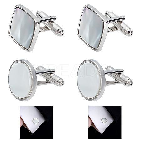 2 Pairs 2 Styles Natural Shell Cufflinks for Men FIND-WR0010-95-1