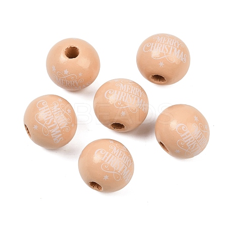 Christmas Printed Schima Wood European Beads WOOD-I015-01D-1