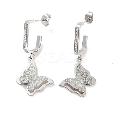 Left and Right Texture Butterfly 304 Stainless Steel Dangle Earrings EJEW-L283-093P-1