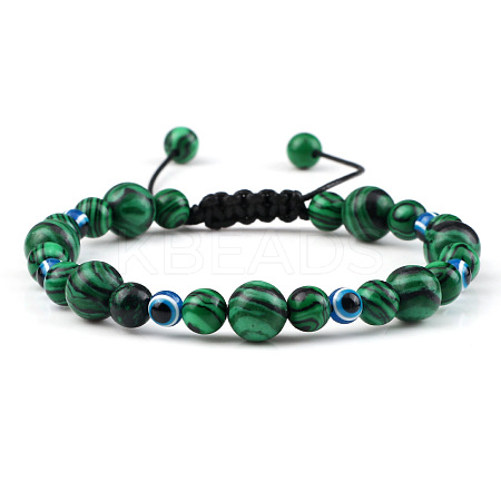 Round Synthetic Malachite Braided Beaded Bracelets XM7085-6-1