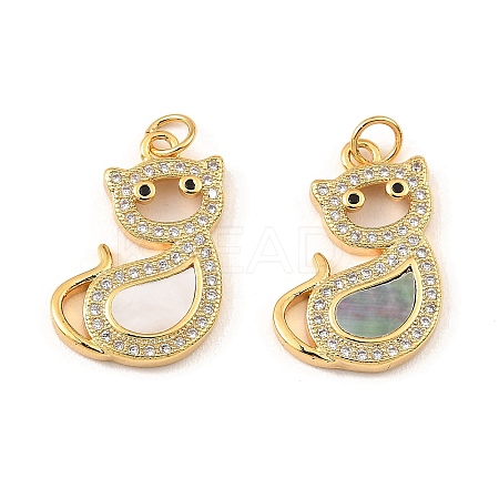 Brass Cubic Zirconia with Shell Pendants KK-K342-21G-1