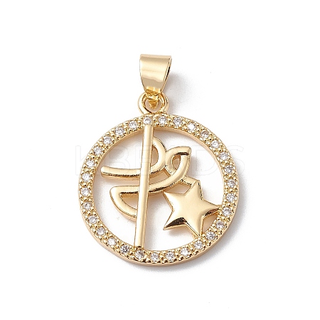 Rack Plating Brass Micro Pave Clear Cubic Zirconia Pendants KK-H434-40G-1
