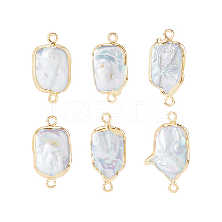 6Pcs Electroplate Natural Baroque Pearl Keshi Pearl Rectangle Connector Charms PEAR-HS0001-30-1