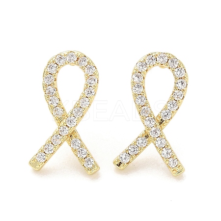 Rack Plating Brass Micro Pave Clear Cubic Zirconia Stud Earrings for Women EJEW-M260-15G-1