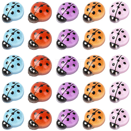 100Pcs 5 Colors Ladybug Luminous Resin Cabochon MRMJ-SP0001-11-1