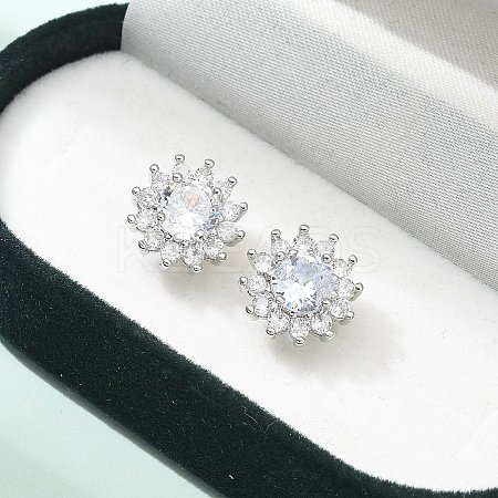 Brass Micro Pave Clear Cubic Zirconia Stud Earrings EJEW-R009-02P-1