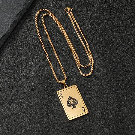 304 Stainless Steel Enamel Black Ace of Spades Playing Card Pendant Necklaces WG24A40-02-1