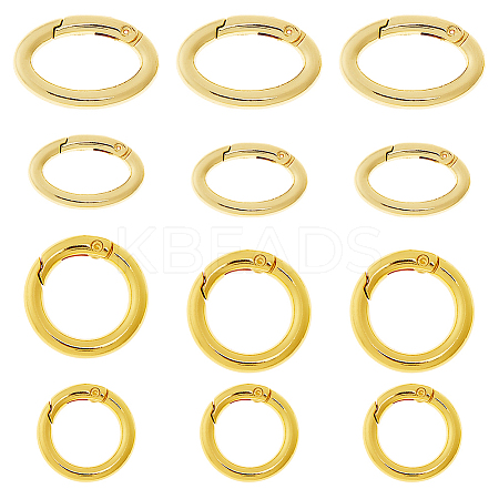 12Pcs 4 Styles Rack Plating Brass Spring Gate Rings KK-HS0001-66-1
