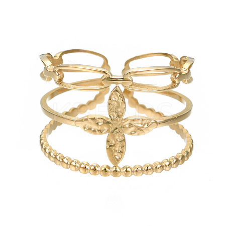 304 Stainless Steel Flower Open Cuff Ring X-RJEW-T023-95G-1