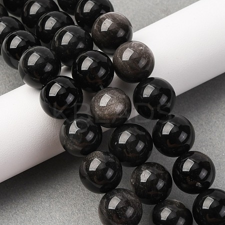 Natural Silver Sheen Obsidian Beads Strands G-F808-C01-14mm-1