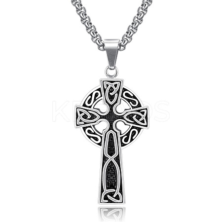 Alloy Triquetra/Trinity Knot Cross Pendant Necklaces PW23033028371-1