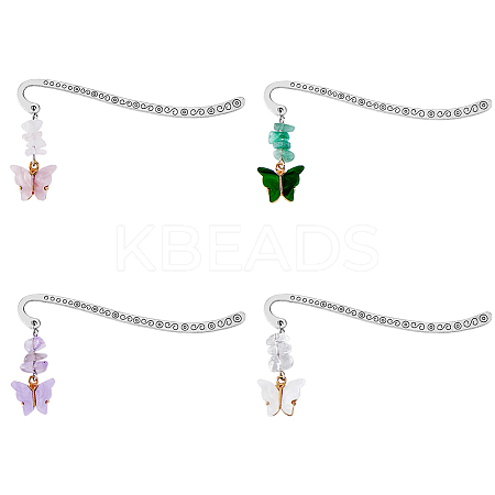 4Pcs 4 Style Acrylic Butterfly Pendant Bookmarks with Natural Gemstone Chips AJEW-PH01475-1