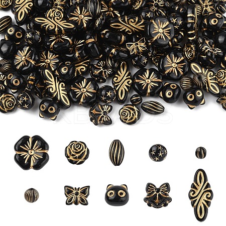200Pcs 10 Styles UV Plating Acrylic Beads MACR-YW0004-15-1