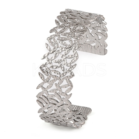 Non-Tarnish 304 Stainless Steel Hollow Leaf Open Cuff Bangles for Women LS-BJEW-K241-03D-P-1